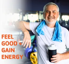 a man looking happy at the gym. 