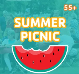 Picnic-goers and a watermelon. 