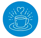 an illustration of a coffee cup with steam forming a heart at the top. 