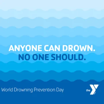 Blue waves behind text that reads, "anyone can drown, no one should."