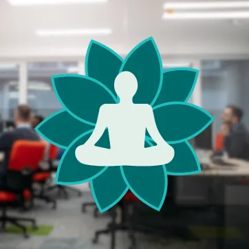 a person looking relaxed and calm in a busy office setting. 