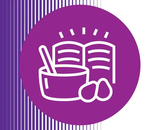 a recipe and mixing bowl.